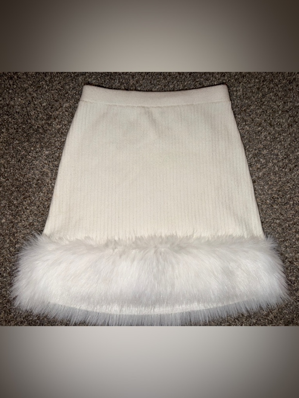 Altar’d State Cream Knit Skirt Faux Fur Hem Mini Skirt XXS